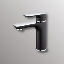 deck mounted faucet in black and white
