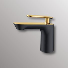 modern bath faucet in black and gold