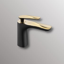 bath sink faucet in black and gold