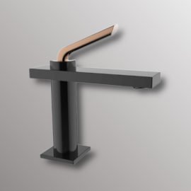 bathroom faucet in black with gold handle