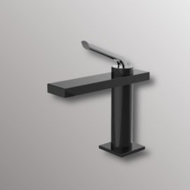 bathroom faucet in black with chrome handle