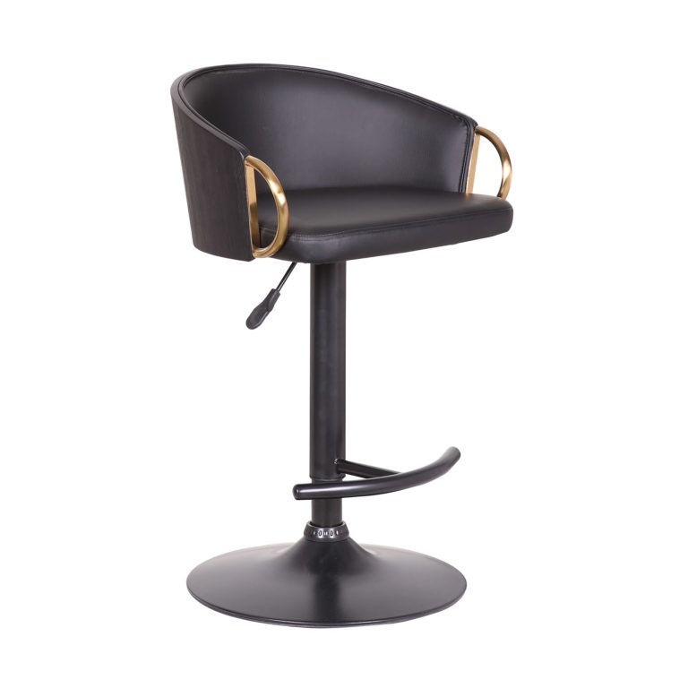 Black Faux Leather Swivel Bar stool With Black Powder Coated Finish and