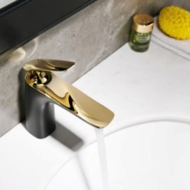 bath sink cabinet in black and gold