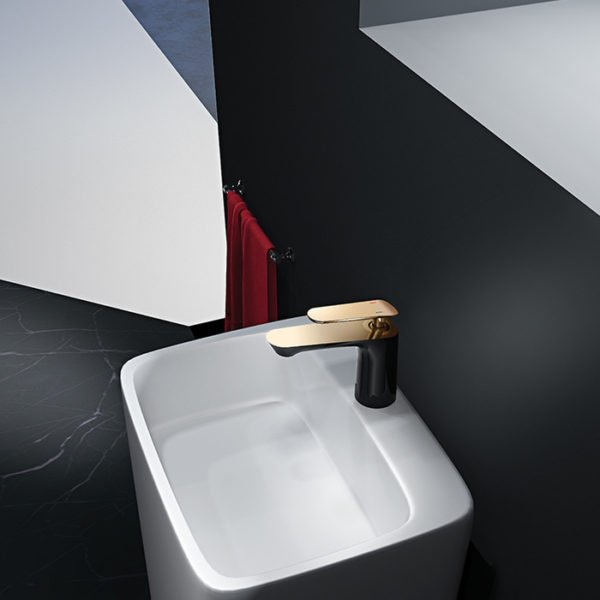modern bath faucet in black and gold