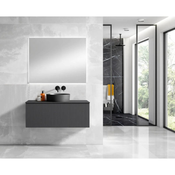 Karton Republic Manarola 72 Light Gray Wall Mount Modern Bathroom Vanity W/Sink (Open Shelves) VAMANLG72WM