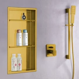 wall shower niche in matte gold finish